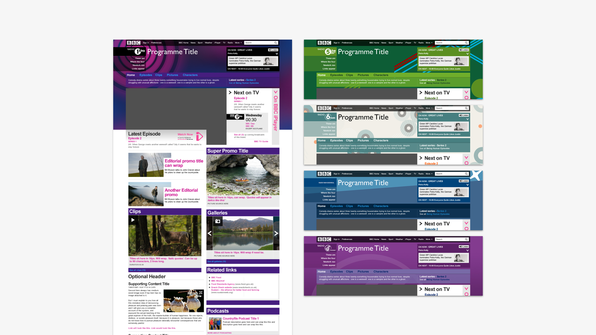 Programme pages styled for various BBC Radio stations