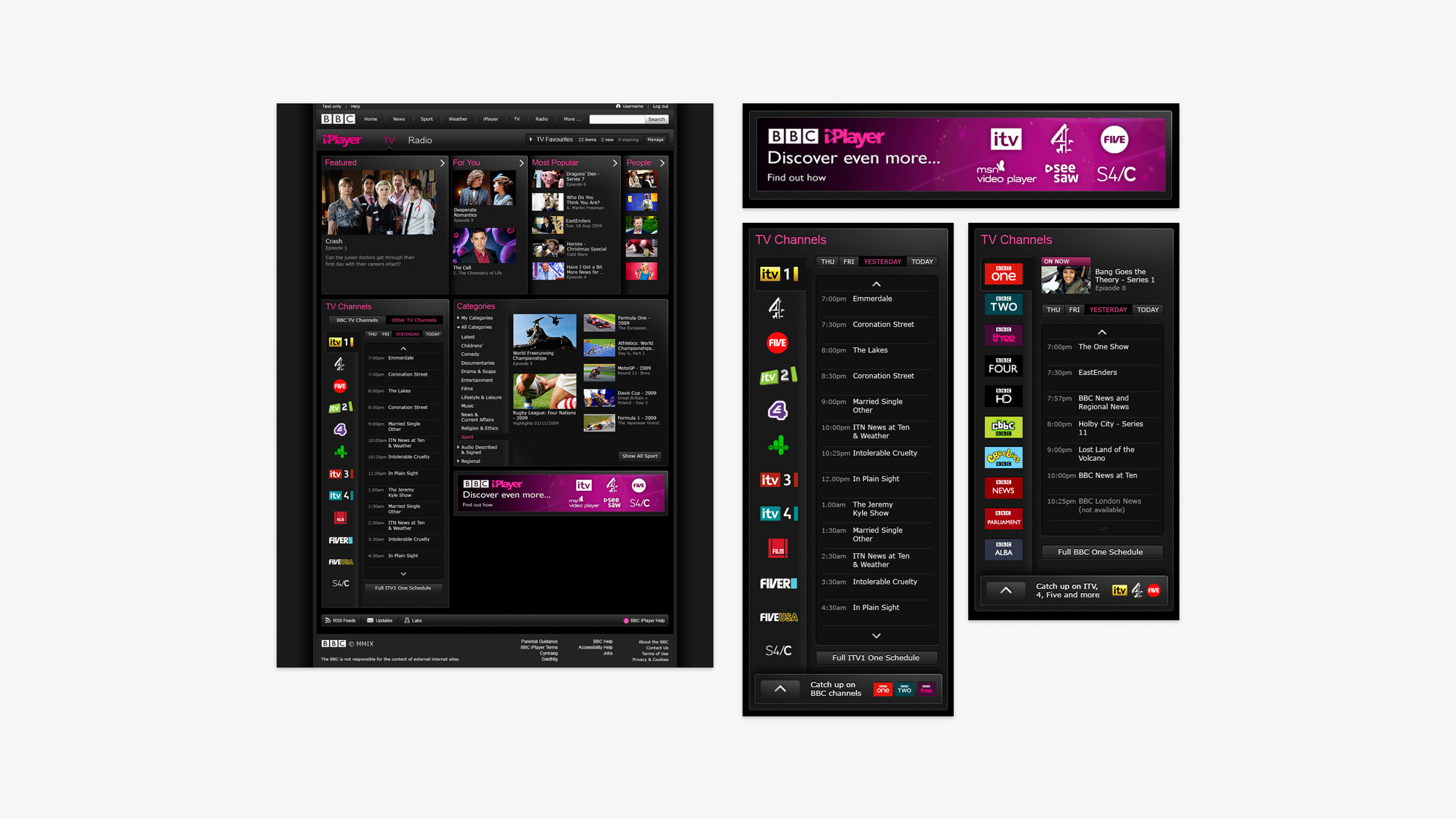iPlayer channel selection modules and promotional banner