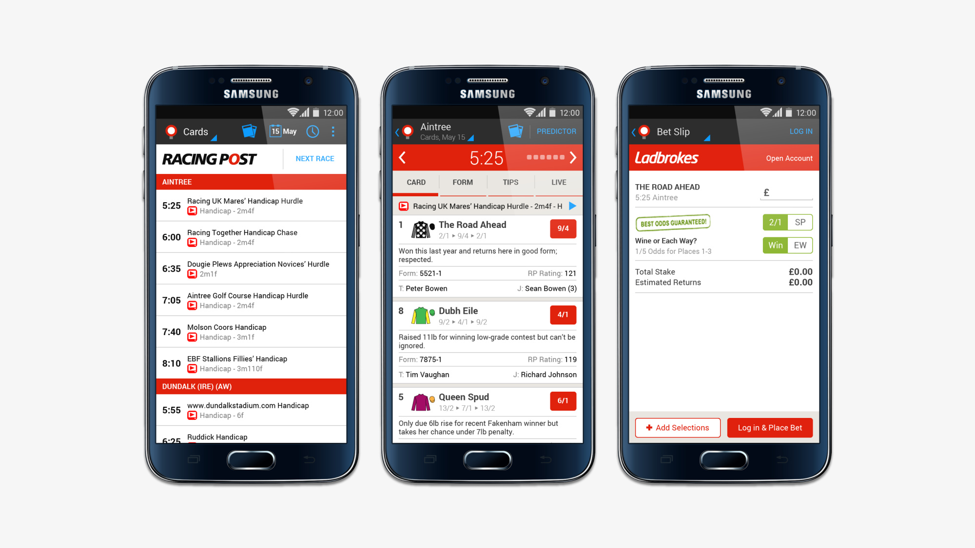 Racing Post for Android app screens
