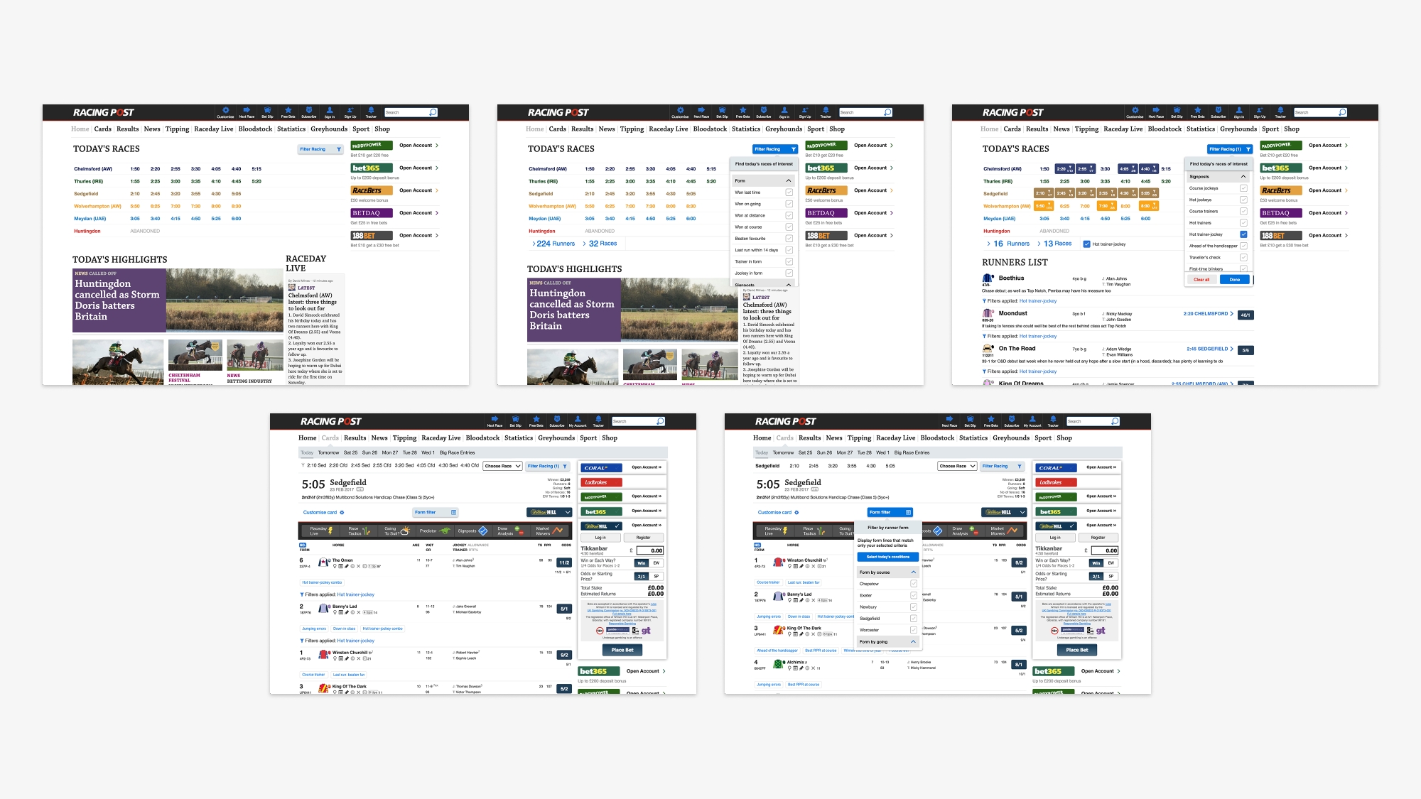 High fidelity prototype screens for the race day filter system